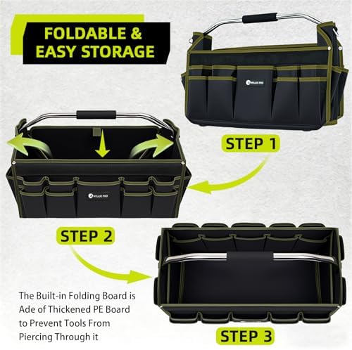 20in Foldable Open Top Tool Bags For Men Heavy Duty, Tool Carrier hard With Handle, Wide Mouth Electrician Tool Tote, Many Pockets Can Hold Many Tool, Green - Image 4