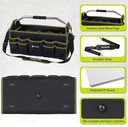 20in Foldable Open Top Tool Bags For Men Heavy Duty, Tool Carrier hard With Handle, Wide Mouth Electrician Tool Tote, Many Pockets Can Hold Many Tool, Green - Image 5