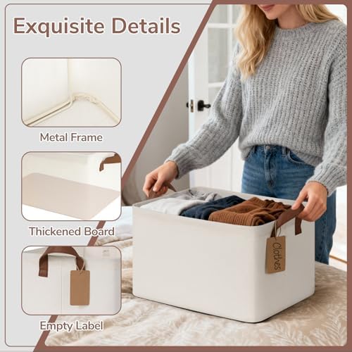 CHICVITA 4 Pack Large Fabric Storage Baskets for Shelves, 30L Beige - Image 5