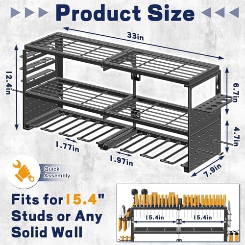 Power Tool Organizer Wall Mount, 300Lbs Tool Storage Rack, Black - Image 2