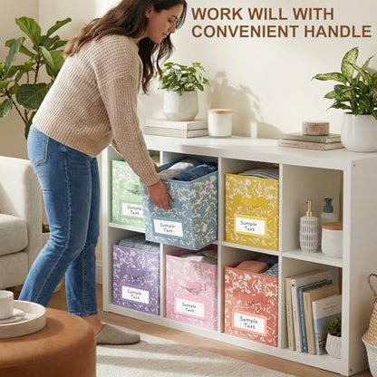 LemonRoad 6 Fabric Cube Storage Bin 11'' Classroom Bin, Macaron, Label - Image 4