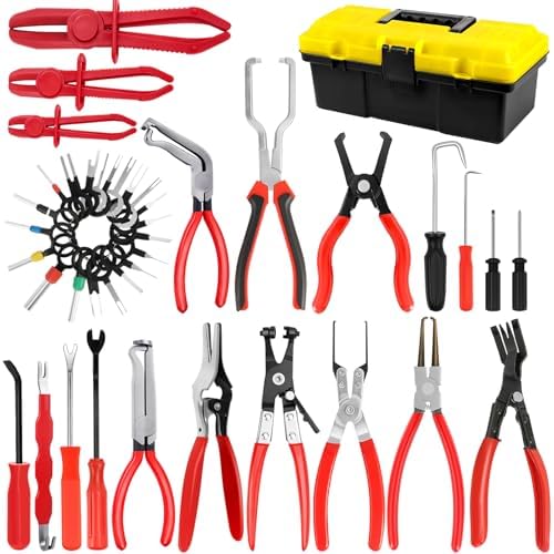 38-Piece Automotive Hose Clamp Pliers Set & Fuel Line Disconnect Tool Kit with Electrical Connector Disconnect Pliers, Terminal Pin Removal Tools, Hose Removal Pliers, Pinch-Off Clamps & Toolbox by QLOUNI