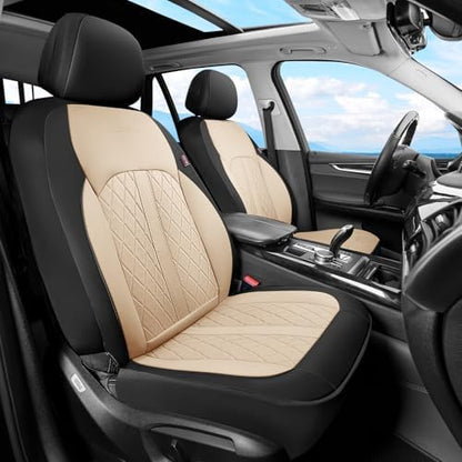Coverado Universal Leather Seat Covers Full Set for 5 Seats – Waterproof, Durable All-Weather Protector for SUV, Pickup Truck, Sedan, Black&Beige - Image 2