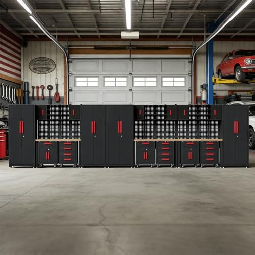 20Pcs Garage Cabinet Storage Systemwith Metal Cabinet,Red - Image 6