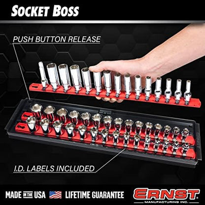 ERNST Socket Boss Combo 3-Pack Tool Organizer with Twist-Lock Technology, Red, Model 8510A – Secure Storage for Socket Wrench Sets - Made in USA - Image 3