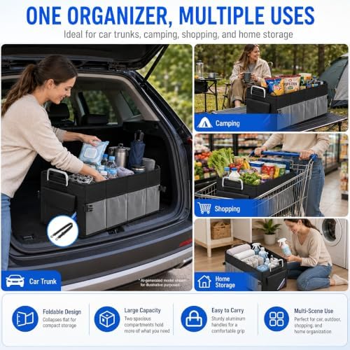 Car Trunk Organizer, Portable, Collapsible, Waterproof, Oxford Cloth, Aluminum Handle, Ideal for SUVs, Cars, Camping, Storage - Image 3