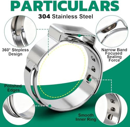 OURU 12.8-15.3mm Single Ear Hose Clamps, 60PCS, 304 Stainless Steel - Image 3