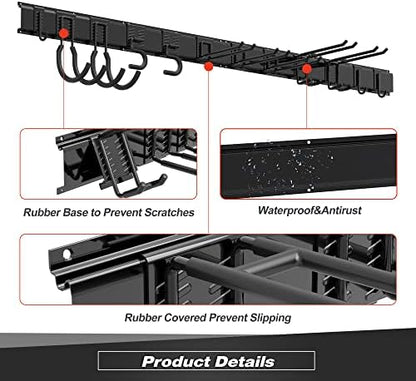 Sttoraboks Garage Tool Storage Rack, Heavy Duty Garage Storage Organizer Rack System Wall Mounted Tool with 12 double hooks, 4 rails Garden Tool Rack - Image 4