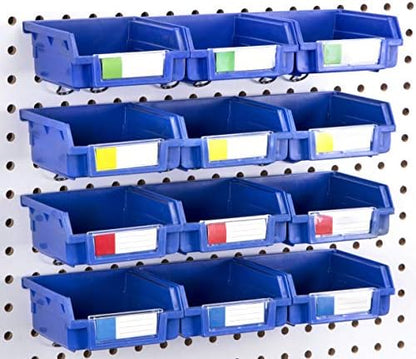 Pegboard Bins - 12 Pack Blue - Hooks to Any Peg Board - Organize Hardware, Accessories, Attachments, Workbench, Garage Storage, Craft Room, Tool Shed, Hobby Supplies, Small Parts by RightArrange