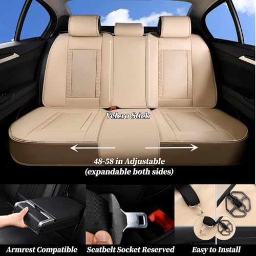Coverado Car Seat Covers Full Set, Front Seat Cover and Back Seat Covers for Cars, Faux Leather Waterproof Seat Covers, Car Seat Protectors, Automotive Seat Covers Universal for Most Vehicles Beige - Image 4