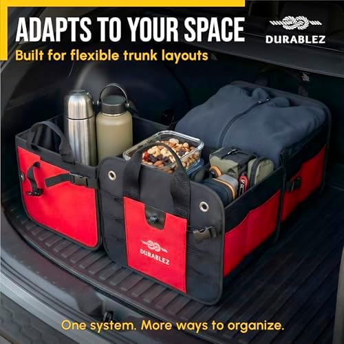 Large Car Trunk Organizer - Trunk Storage - Modular Detachable Configurable Collapsible - for SUV Minivan Truck Sedan Van - 3 Compartment XL, Red - Image 4