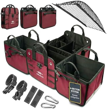 Extra Large Car Trunk Organizer - Trunk Storage - Modular Detachable Configurable Collapsible - for SUV Minivan Truck Sedan Van - 4 Compartment XXL, Cherry by DURABLEZ