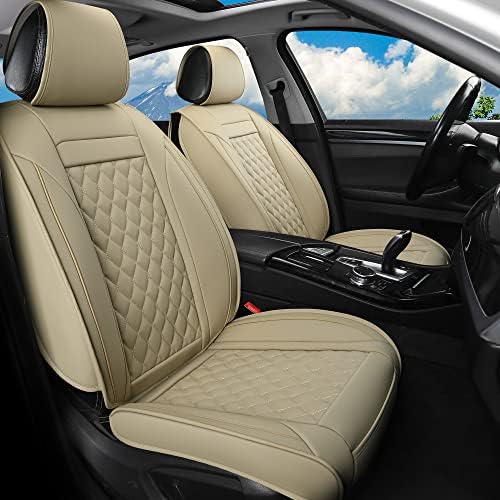 Car Seat Covers Front Pair,Universal Fit for Most Cars,SUV,Sedans and Pick-up Trucks,Automotive Faux Leather Vehicle Cushion Covers(Front Pair,Beige) by Vankerful