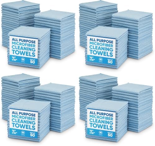 Microfiber Wholesale 16" x 16" All Purpose Towels - 200 Pack - Reusable Wash Cloths, Dust, Kitchen, Car, Shop Rags for Cleaning (Blue) by MicrofiberWholesale