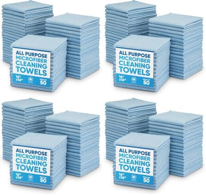 Microfiber Wholesale 16" x 16" All Purpose Towels - 200 Pack - Reusable Wash Cloths, Dust, Kitchen, Car, Shop Rags for Cleaning (Blue) by MicrofiberWholesale