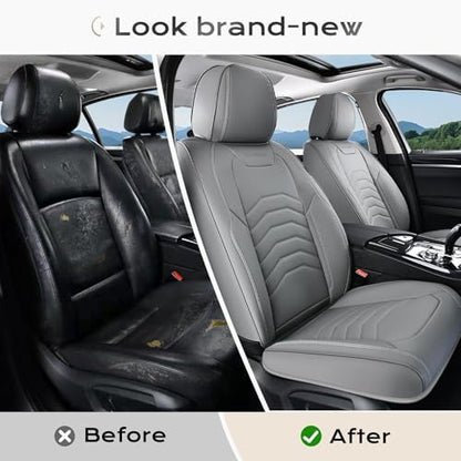 Coverado Car Seat Covers, Gray Front Seat Covers, 2 Pack Luxury Faux Leather Seat Covers for Cars, Waterproof Car Seat Protector Car Seat Cushion, Universal Automotive Seat Covers Fit for Most Cars - Image 6