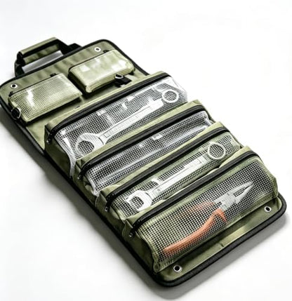 Heavy Duty Roll Up Tool Bag Organizer - 1680D Oxford, 23.6"x13", See-Through PVC Pockets, 12 Compartments for Mechanic, Electrician & Tradesperson - Image 2