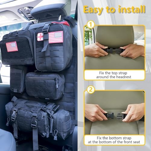 Universal Tactical Car Seat Back Organizer Bag Tactical Molle Vehicle Organizers Panel Vehicle Protector Organizers with 5 Detachable Pouches for Car (Upgraded D Black) - Image 3