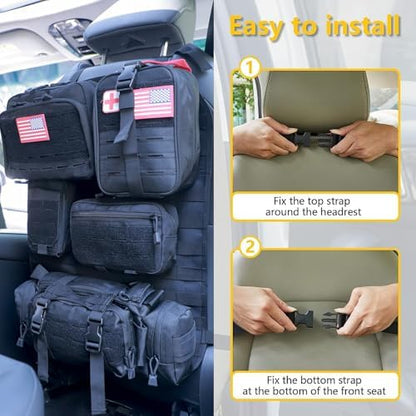 Universal Tactical Car Seat Back Organizer Bag Tactical Molle Vehicle Organizers Panel Vehicle Protector Organizers with 5 Detachable Pouches for Car (Upgraded D Black) - Image 3