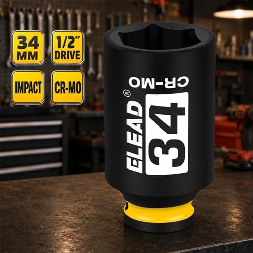 ELEAD 34 mm Socket 1/2" Drive Deep Impact Socket, Metric 6 Point 1/2-inch Drive Impact Axle Nut Sockets, CR-MO Nut Socket Set, Tools for Easy Removal of Axle Shaft Nuts - Image 2