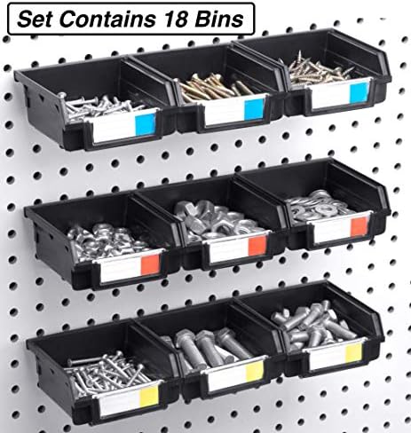 Pegboard Bins – 18 Pack Black - Hooks to Any Peg Board - Organize Hardware, Accessories, Attachments, Workbench, Garage Storage, Craft Room, Tool Shed, Hobby Supplies, Small Parts - Image 3