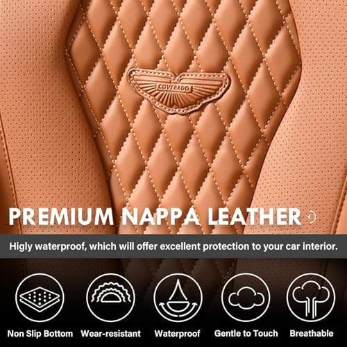 Coverado Seat Covers, Car Seat Covers Full Set, Leather Car Seat Cover, Car Seat Covers Front Seats Back Seat Cover Seat Protector Universal Fit Most Cars (Brown-All, FullSet) - Image 6