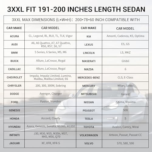 Tecoom Heavy Duty Multiple Layers Car Cover All Weather Waterproof Windproof Reflective Snow Sun Rain Protective Outdoor with Buckles and Belt Fit 191-200 Inches Sedan - Image 2