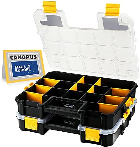CANOPUS Craft Organizer, Set of 2 Interlocking Cases with Adjustable Compartments, Briefcase-Type Hardware & Parts Organizer, Toolbox Set for Bolts, Nails, Screws, and Other Small Parts by CANOPUS