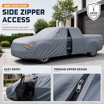 Truck Cover Waterproof All-Weather,Outdoor Full Exterior Pickup Covers for Truck Cover with Camper Shell Topper 229-246 inch,with Windshield Sun Shade,Size T5+ (See SizeChart) - Image 6