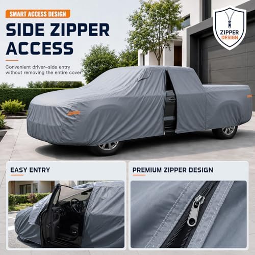 Truck Cover Waterproof All-Weather,Outdoor Full Exterior Pickup Covers Snow Cover for Truck Cover with Camper Shell Topper 211-228 inch,with Windshield Sun Shade,Size T3+ (See SizeChart) - Image 6
