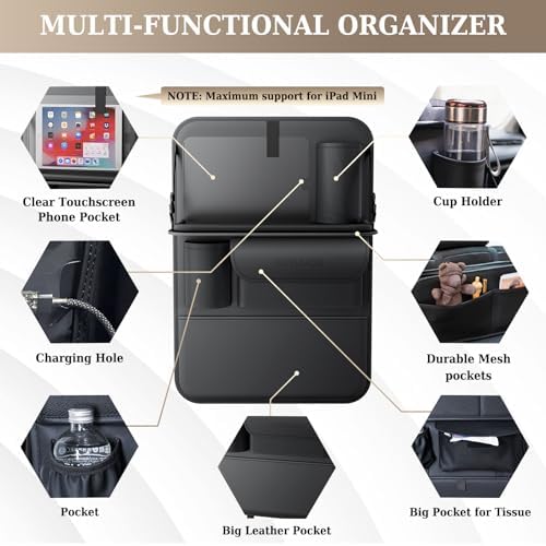 Coverado Car Backseat Organizer(2 Packs) with Tablet Tray, Nappa Leather Organizer for Car Seat Back, Waterproof Car Seat Organizer with Touch Screen, Seat Protector Kick Mats for Kids - Image 3