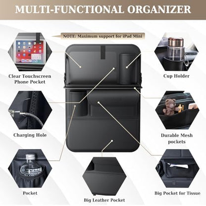 Coverado Car Backseat Organizer(2 Packs) with Tablet Tray, Nappa Leather Organizer for Car Seat Back, Waterproof Car Seat Organizer with Touch Screen, Seat Protector Kick Mats for Kids - Image 3