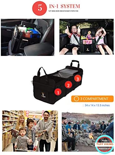 Tuff Viking Convertible Large 3 Compartment SUV Trunk Organizer with Cover | Truck Bed Organizer | for Trucks, Cars, SUVs and Groceries with Tie Down Straps. (5 in 1, Black) - Image 4