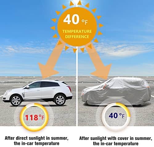 SEAZEN SUV Car Cover Waterproof All Weather, Outdoor Car Covers for Automobiles with Zipper Door, Hail UV Snow Wind Protection, Breathable Oxford Cloth Universal Full Car Cover(Length 191" to 200") - Image 5