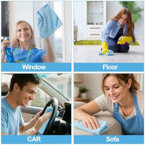 Nuenen Car Microfiber Clean Cloths, Light Blue, 16 x 16 Inch, 60 Pcs - Image 6