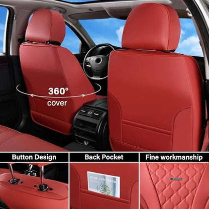 Coverado Car Seat Covers Full Set, Luxury Diamond Leather Car Seat Cover, Waterproof Automotive Seat Protectors, Breathable Car Seat Cushion, Universal 5 Seats Seat Cover Fit for Most Cars, Red - Image 2