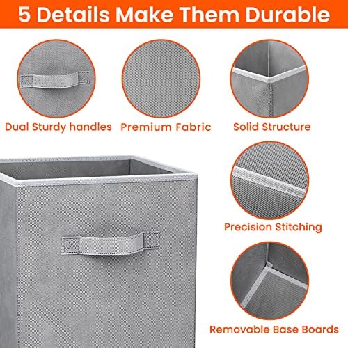 Criusia Large Storage Cubes - 13 Inch Heavy Duty Fabric Storage Bins for Shelves Closet, Cube Organizer - 8 Pack Collapsible Cube Storage Bins Baskets for Organizing Clothes Blankets Toys (Grey) - Image 3
