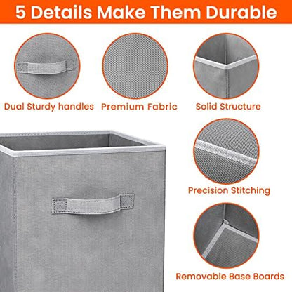 Criusia Large Storage Cubes - 13 Inch Heavy Duty Fabric Storage Bins for Shelves Closet, Cube Organizer - 8 Pack Collapsible Cube Storage Bins Baskets for Organizing Clothes Blankets Toys (Grey) - Image 3