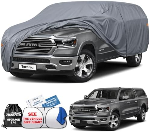 Truck Cover Waterproof All-Weather,Outdoor Full Exterior Pickup Covers for Truck Cover with Camper Shell Topper 229-246 inch,with Windshield Sun Shade,Size T5+ (See SizeChart) by Unknown