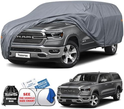 Truck Cover Waterproof All-Weather,Outdoor Full Exterior Pickup Covers for Truck Cover with Camper Shell Topper 229-246 inch,with Windshield Sun Shade,Size T5+ (See SizeChart) by Unknown