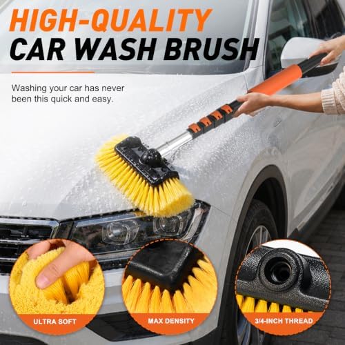SISUPASSIE Car Wash Brush, 20FT Telescopic Car Wash Brush with Long Handle, 12-Inch Soft Bristle Car Cleaning Brush for Cleaning Car, RV, Truck, Boat, Solar Panels - Image 4