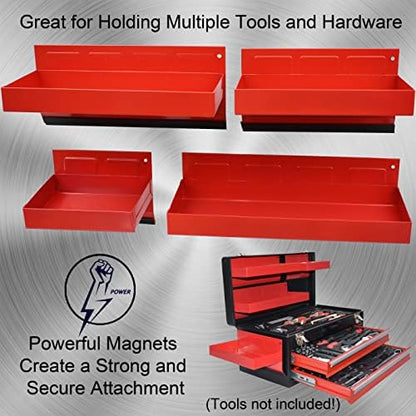 Magnetic Shelf 4-Pcs Set - Red Tool Trays - Metal Tool Box With Strong Magnets - Storage for Toolbox - Tool Box Accessories for Van Workshop - Image 5