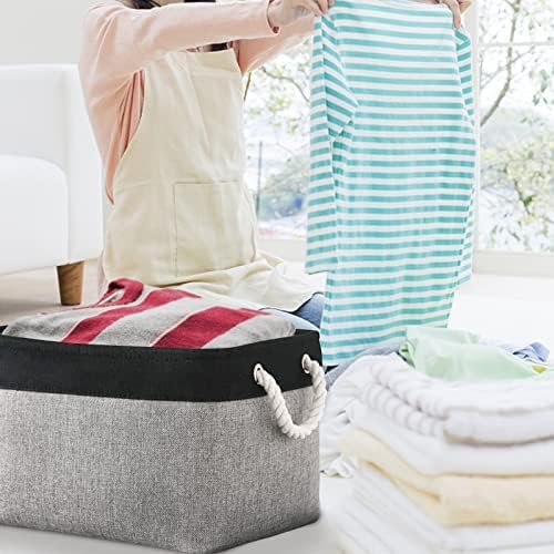 Organization and Storage Bins for Shelves - 16x12x8 inch Large 3 Pack Fabric Storage Cubes Collapsible Baskets for Shelves with Rope, Storage Basket for Organizing Cloth Laundry (Black & Grey) - Image 4