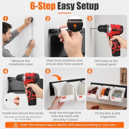 12pc Wall-Mounted Storage Organizer Set with Metal Rails White - Image 4