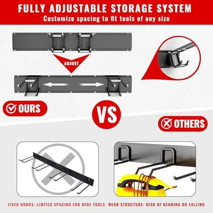 Garage Tool Organizer Wall Mount, Easy to 48inch Install Heavy-Duty Garage Storage System with 6 Adjustable Universal Hooks, Garden Tool Rack for Shovels, Rakes, Yard Tools - Image 3