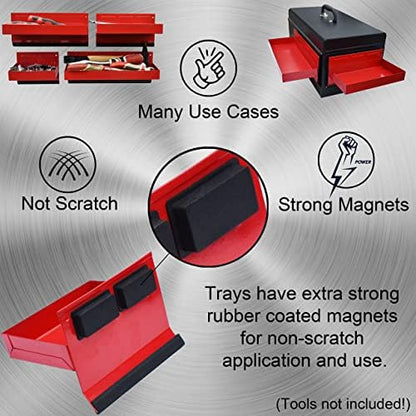 Magnetic Shelf 4-Pcs Set - Red Tool Trays - Metal Tool Box With Strong Magnets - Storage for Toolbox - Tool Box Accessories for Van Workshop - Image 4