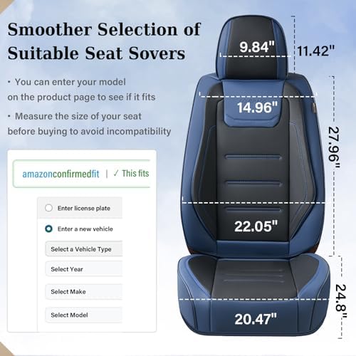 Coverado Car Seat Covers Full Set, Seat Covers for Cars, Waterproof, Leather Car Seat Cushion, Universal Car Interior Covers Seat Protectors for Most Cars Blue - Image 7