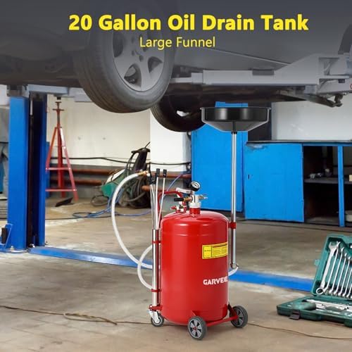 Garvee 20 Gallon Waste Oil Drain Tank, Portable Oil Drain Container, Air Operated Drainer, Fluid Fuel Transfer Drainage, Adjustable Funnel Height with Wheel &15'' Premium Bowl and a Toolbox - Image 2
