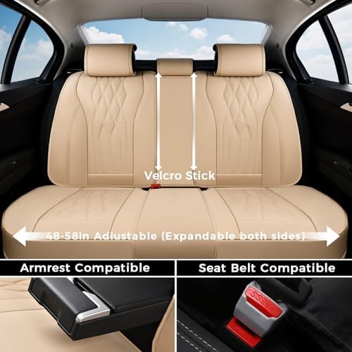 Coverado Seat Covers FullSet, 5 Seats Car Seat Protector, Waterproof Nappa Leather Cushion, Front & Rear Fit for Most Sedans SUV Pick-up Truck-Beige - Image 4