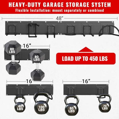 Garage Tool Organizer Wall Mount, Easy to 48inch Install Heavy-Duty Garage Storage System with 6 Adjustable Universal Hooks, Garden Tool Rack for Shovels, Rakes, Yard Tools - Image 2